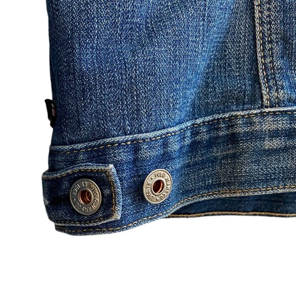 Ralph Lauren Polo Jeans Distressed Rocker Denim Trucker Ripped Y2K Jean Jacket-M - Picture 11 of 14